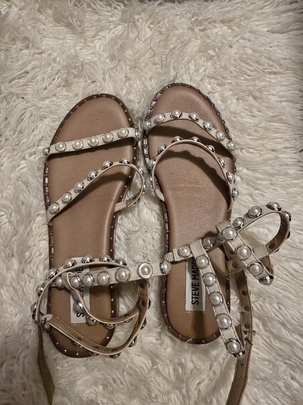 Steve Madden Pearl-Trim Tan Gladiator Sandals